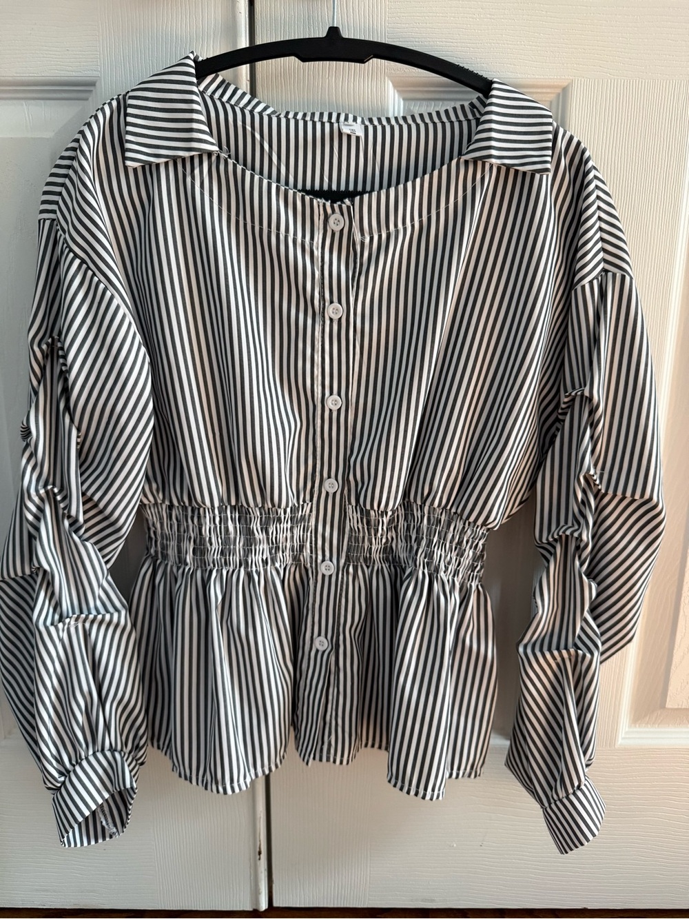 Women’s Gray & White Striped Button-Front Shirt